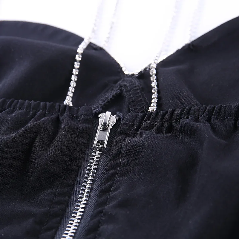 SIDDONS Diamond Chain Crop Tops Women Sexy Bottom Wrapped Chest women Black Cropped Elegant Camisole Strapless Ladies Tube Tops