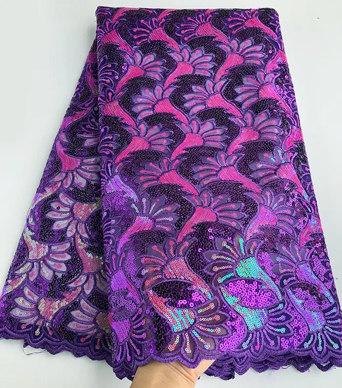 Purple Pink Все блестки очень мягкие красивые африканские французские кружева тюль ткань высокого качества 5 ярдов разумный выбор - Цвет: Purple Pink