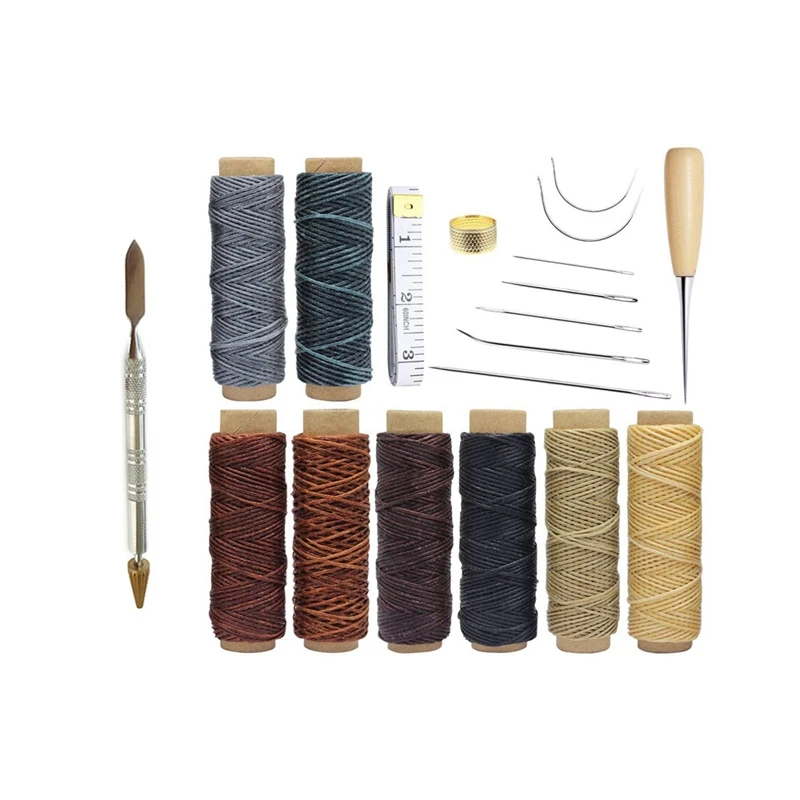 

18 Pieces Leather Craft Tools with Hand Sewing Needles Drilling Awl Waxed Thread and Thimble & 1 Pieces Edge Oil Painting Pen Do