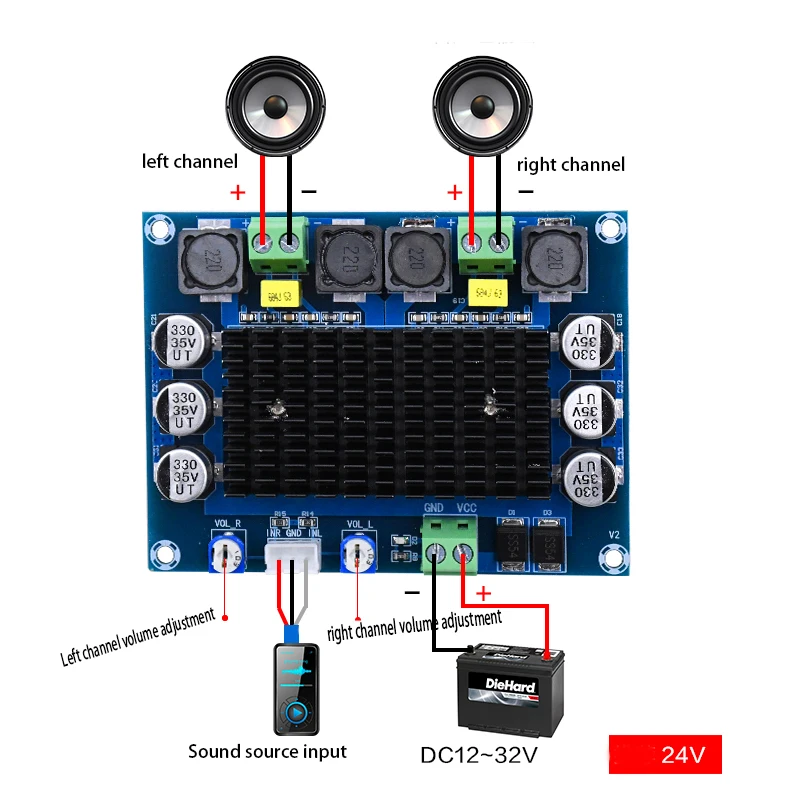 KYYSLB TDA7498 100 Вт* 2 шасси встроенная цифровая плата усилителя DC12~ 32 В высокомощный усилитель высокой четкости плата двухканальный