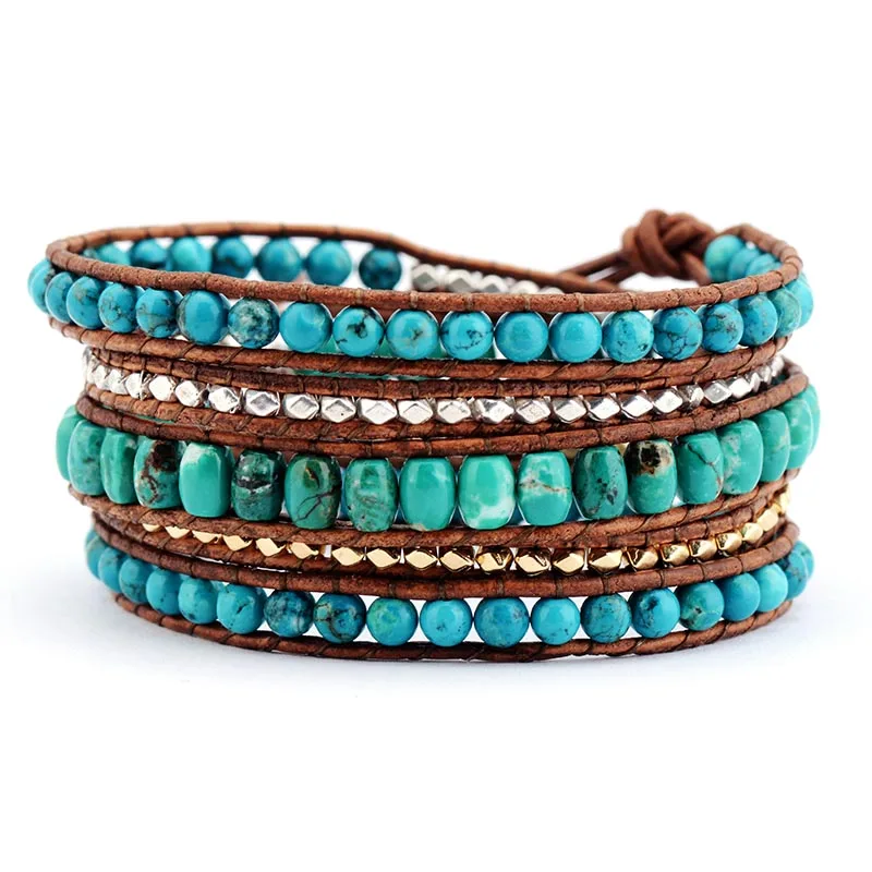 Exclusive Quality Natural Stones w/ Metal Beads Wrap Bracelets Handmade Bohemian Vintage Statement Bracelet Bijoux Wholesale - Image 2