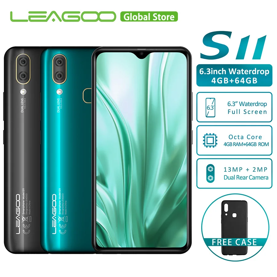 

LEAGOO S11 4GB 64GB Android 9.0 6.3" Waterdrop Display Smartphone Helio P22 Octa Core 13MP Dual Camera Fingerprint Mobile Phone