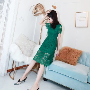 

Xiaomoli gentle French dress lace dress female short sleeve 2019 new popular dress