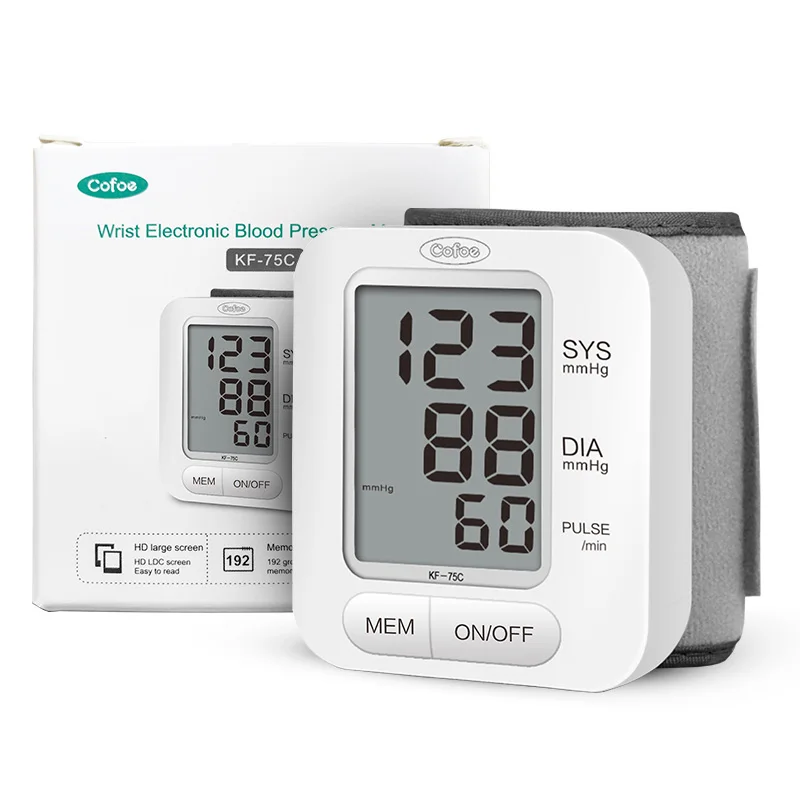 cofoe English Voice Wrist Blood Pressure monitor Automatic Digital Cuff Wrist Sphygmomanometer Portable LCD Digital Household