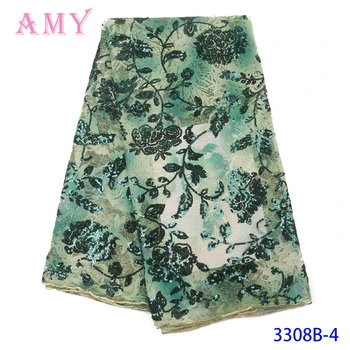 

Green African Lace Fabric Embroidered Nigerian Sequins Lace Fabric High Quality French Tulle Lace Fabric For Women AMY3308B