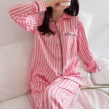 2 Piece Set Winter Pajama For Women Long Striped Elegant Sleepwear Pyjamas Satin Silk Lounge Pjamas Home Clothes Christmas Gift