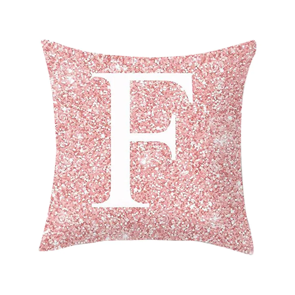A-Z 26 букв печатных розовый наволочка хлопок волокно диванная подушка с пайетками наволочка украшение дома - Цвет: F