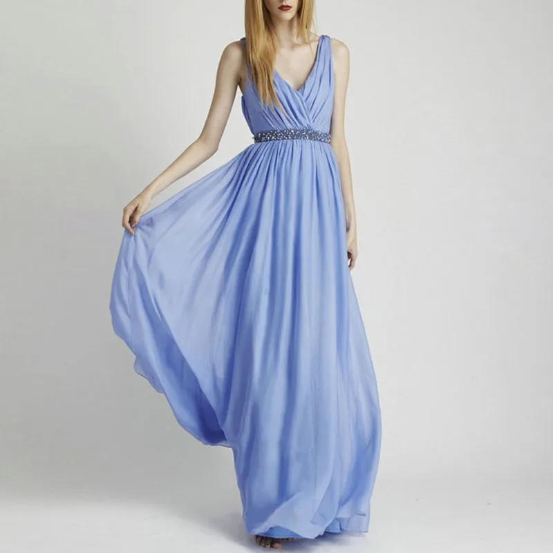 Vestido de renda вечерние платья для выпускного вечера новые модные сексуальные платья с кристаллами и поясом с v-образным вырезом Синие Длинные Простые платья для подружек невесты