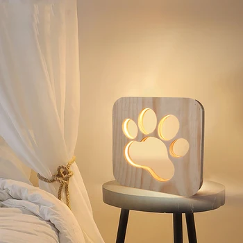 

3D Creative Wooden Dog Paw Cat Wolf Head Animal Lamp Children Room USB Night Lights Kids Desk Lamps Home Decoration Lighting