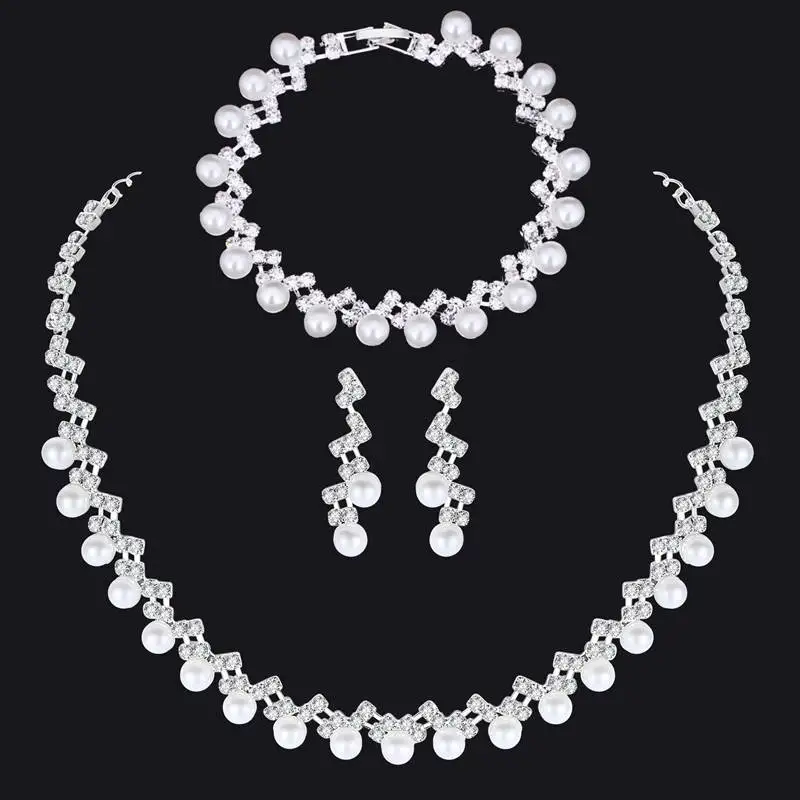 Minlover, цветочный искусственный жемчуг, Свадебные Ювелирные наборы для невесты, простое Кристальное ожерелье, серьги, браслеты, наборы для женщин, TL059+ SL077 - Окраска металла: TL347