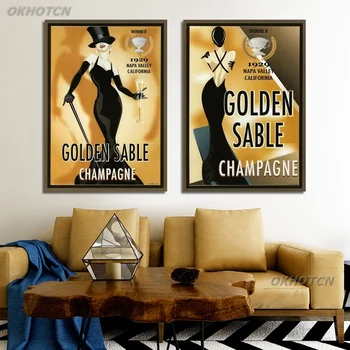 

Nordic Poster Modern Wall Art Picture Retro Golden Sable Champagne Ladies Fashion Magazine Print Canvas Painting Home Decoration