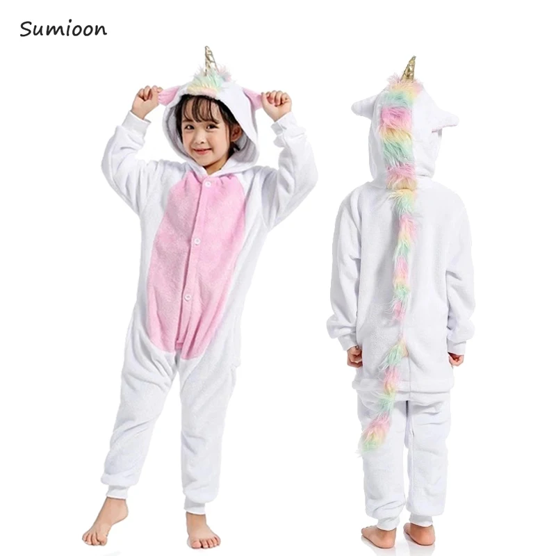 Kigurumi/Детские пижамы; детские комбинезоны с изображением животных; радуги; единорога; пижамы для мальчиков и девочек; пижамы с вышивкой в виде панды; комбинезон; детская одежда для сна - Цвет: Gold Horn Unicorn