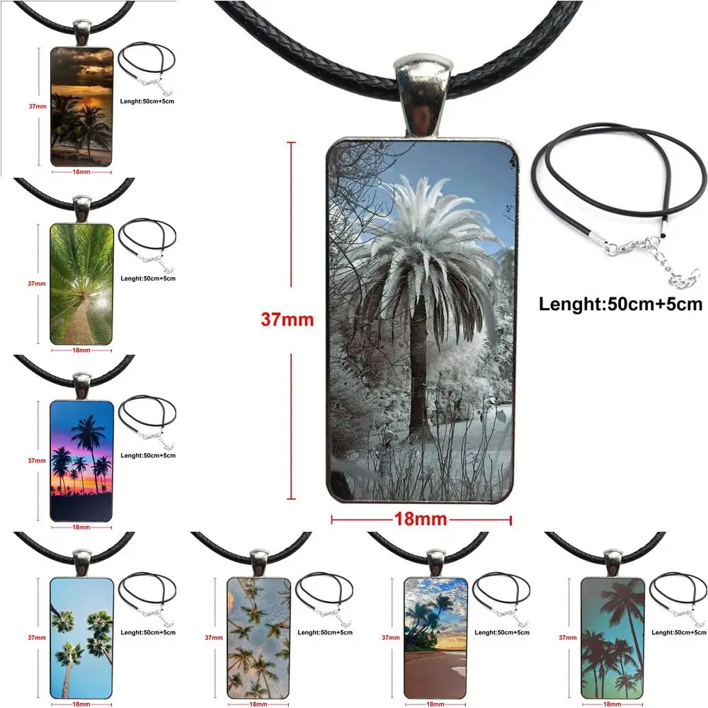 Aloha Palm Trees Stylish Brand Steel Color Jewelry Fashion Statement Necklace Glass Necklaces Pendants For Men Women Party Gift | Украшения