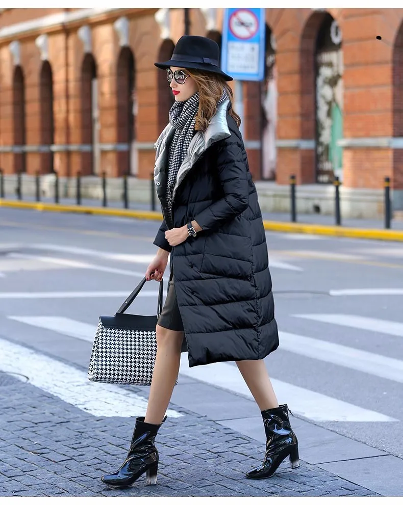 Duck Down Jacket Women Winter Long Thick Double Sided Plaid Coat Female Plus Size Warm Down Parka For Women Slim Clothes 2020