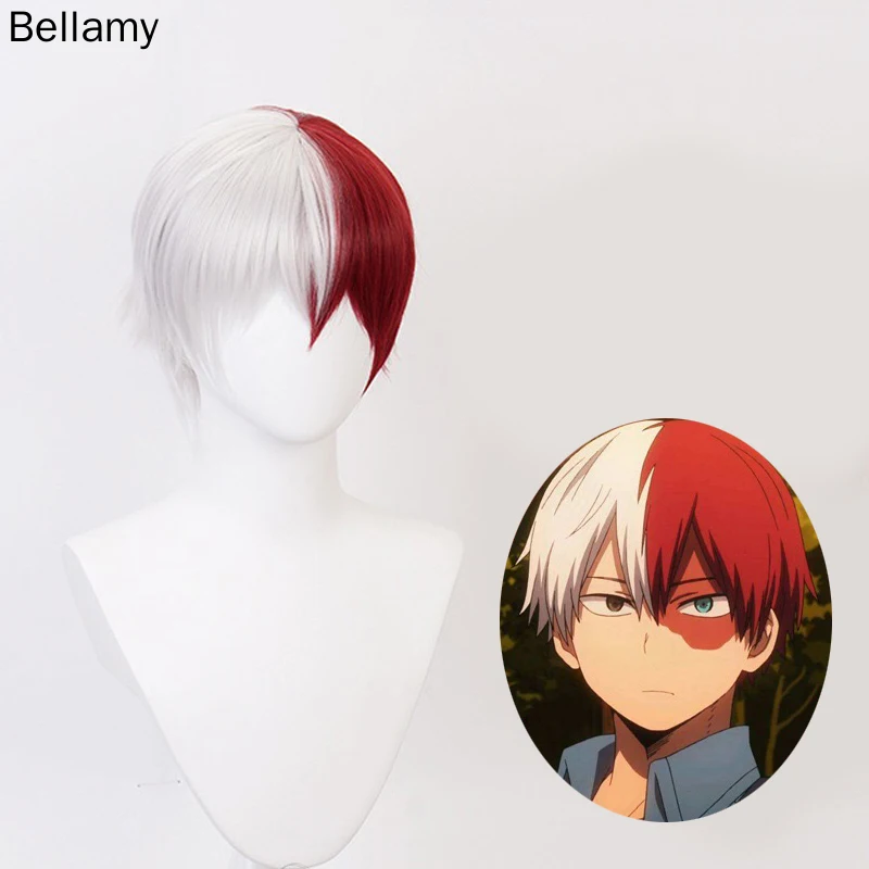 

Anime MyHero Academia Todoroki Shouto cosplay hairwear Red and white short hair Cosplay Wig+ Wig Cap