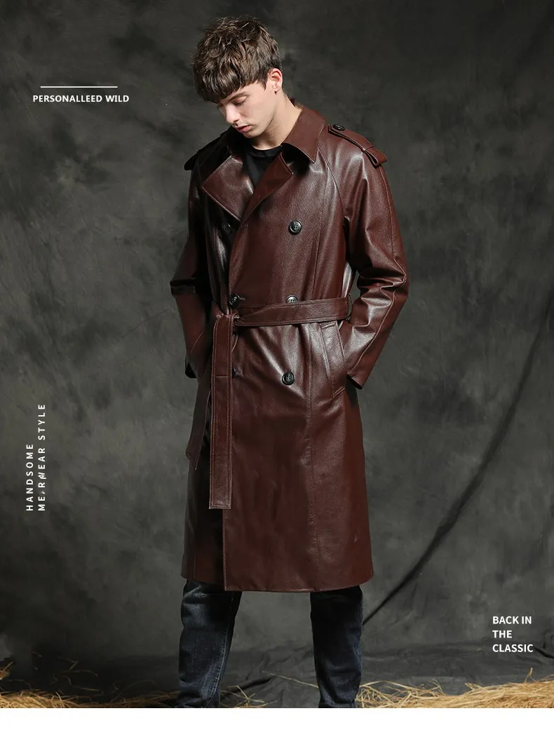Male Windbreaker genuine leather Men's Real Leather Jacket Men Autumn and winter coat Men Genuine Leather Jackets large size 4XL - Цвет: Коричневый
