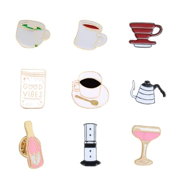 

Mini Enamel Pin Badge Collection Tea Coffee Cup Brooch Pins GOOD VIBES Women Men Clothes Sweater jackets Accessories Fashion Gif