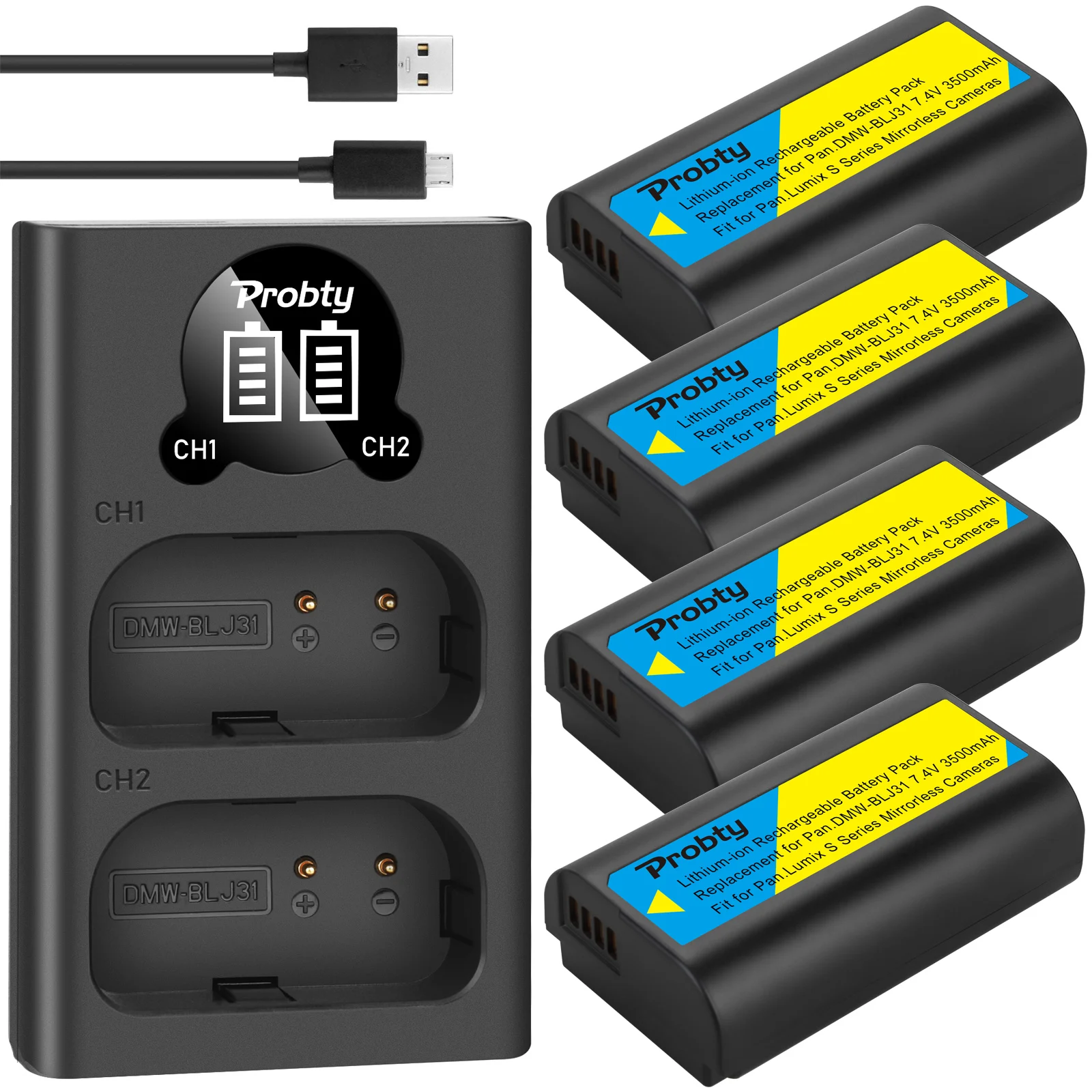 

3500mAh DMW-BLJ31 DMW BLJ31 Battery + LCD USB Dual Charger for Panasonic LUMIX S1, S1R ,S1H, LUMIX S Series Mirrorless Cameras