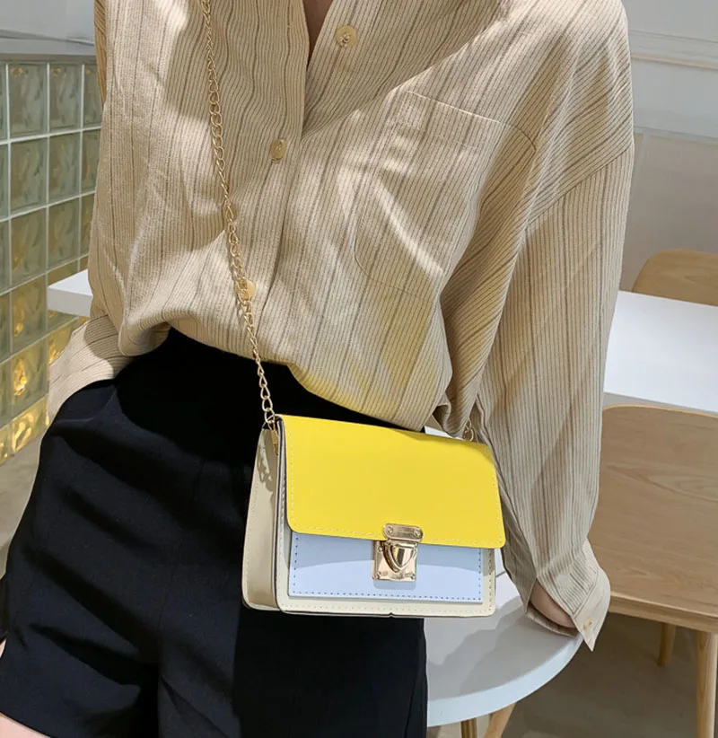 Mara's Dream Women's New Zipper Small Square Bag Korean Version Of The Tide Contrast Color Slanting Shoulder Bag Chain Bag