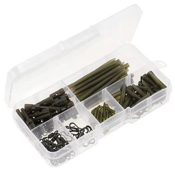

100Pcs Anti-tangle Safety Sleeves Fishing Lead Clips Rolling Swivels Clip Snaps Hook Sleeves Storage Box for Fishing Supply