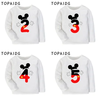 

2019 Boys Girls Birthday Mouse Number 1-10 Bow Print T shirt Kids Long Sleeve T-shirt Baby Cartoon Funny Clothes,LKP2438