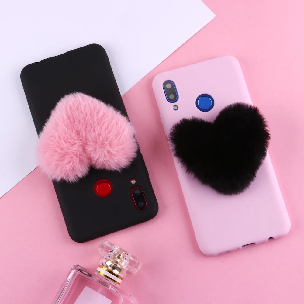 

For Samsung S8 S9 S10 S10e Plus Note 8 Note 9 Fluffy Fur Heart Pom Pom Soft Silicone Phone Case Capa Fundas Coque