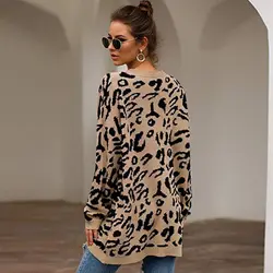 Женский леопардовый вязаный свитер, зимний с животным принтом, зимние толстые женские пуловеры с длинным рукавом, повседневные топы
