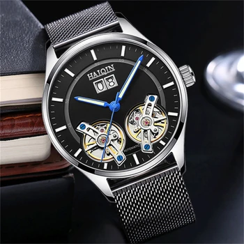 

Top Luxury Brand HAIQIN New Automatic Mechanical Wristwatch Military Sport Fashion Watch Waterproof Leather watches for men 2020
