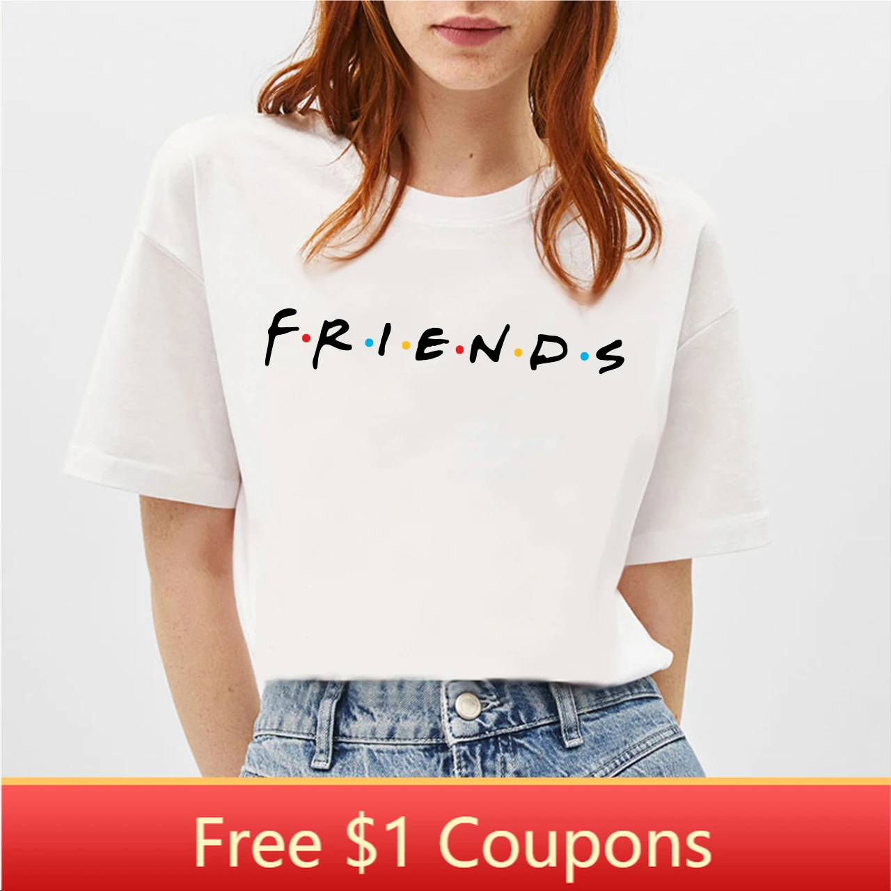 

BLINGPAW Minimalist Unisex T-shirt BFF Friend Summer Short-sleeved Tops & Tees O-Neck Casual Girl's Large Size 100% Cotton