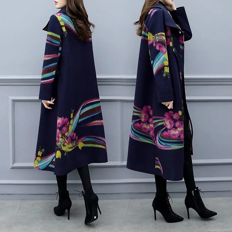 Женская свободная шерстяная верхняя одежда больших размеров 5XL, Женская осенне-зимняя шерстяная куртка FIeece, новая Корейская версия, шерстяное пальто с цветком