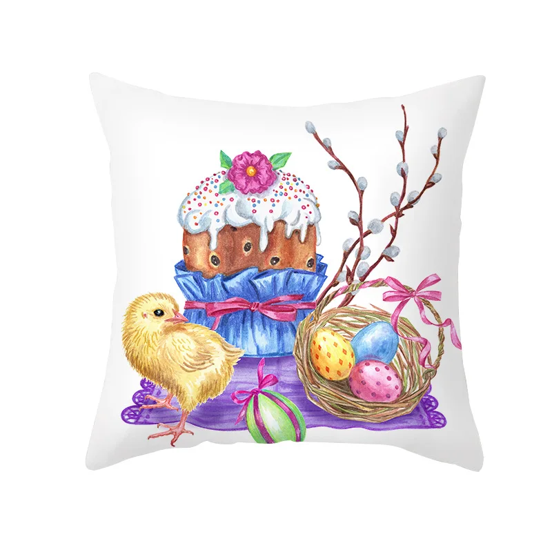 Egg Wreath Pattern Cushion Cover Easter Pillow Case Festival Farmhouse Home Decor Seat Softness Cover Pillow Flower Pillowcase