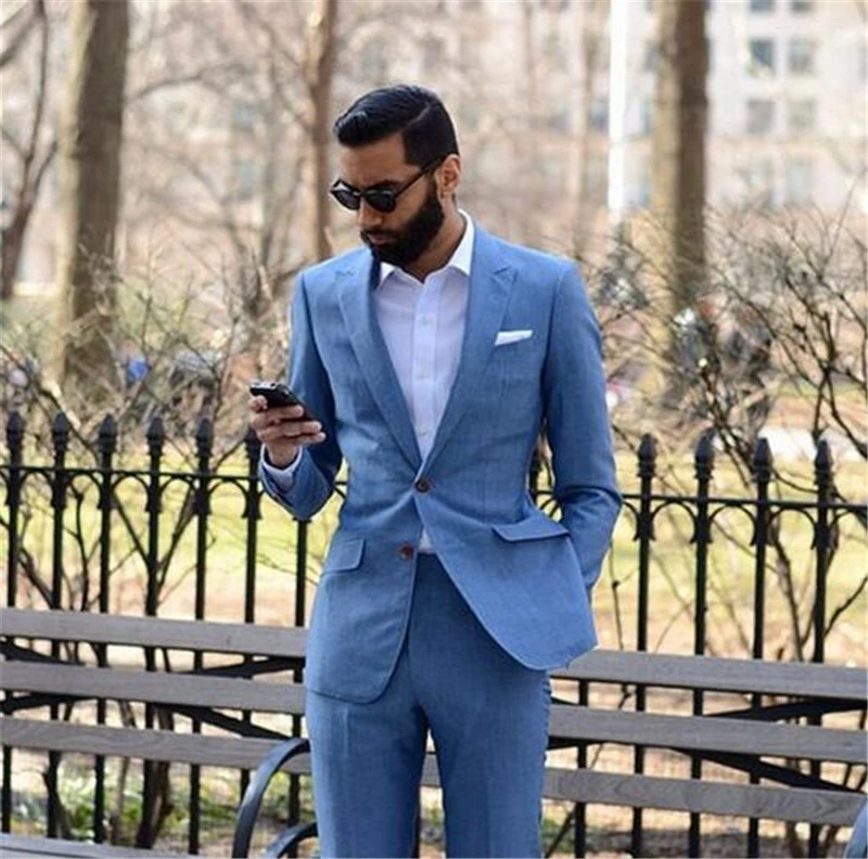 Costume 2 pièces bleu clair pour hommes, veste + pantalon + cravate, Slim  Fit, smoking de bal pour marié, Blazer de Style d'été, nouvelle collection  | AliExpress