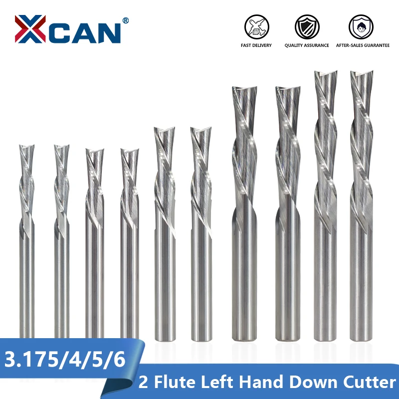 

XCAN Left Hand Down Cutter 3.175/4/5/6mm Shank Spiral End Mill 2 Flute Carbide Milling Cutter For Aluminum Cutting CNC Milling B