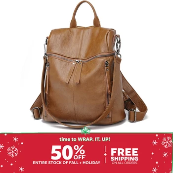 

TangDe Women Backpack Purse PU Washed Leather Convertible Ladies Rucksack Heavy Duty Zipper Pocket Shoulder Bag