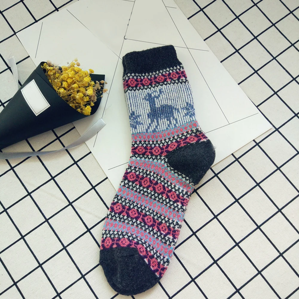 5 пар, женские носки, теплые, модные, утепленные, хлопковые, средней длины, теплые, дышащие, рождественские, зимние, вязаные, мягкие