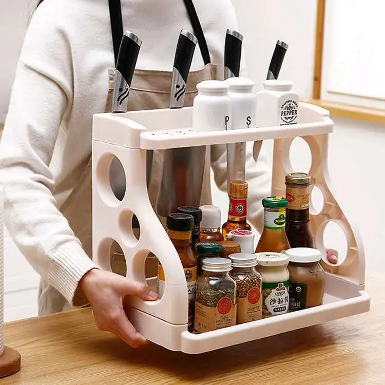 

Kitchen Spice Rack Double Storage Rack Plastic Floor Kitchen Utensils Seasoning Rack Knife Rack Storage Rack