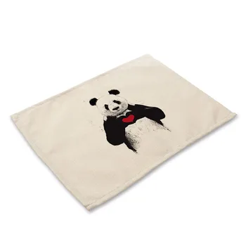 

Cartoon Panda Printing Placemat Animal Cotton Linen Lovely Tableware Insulation Pad Coaster Dining Table Decoration