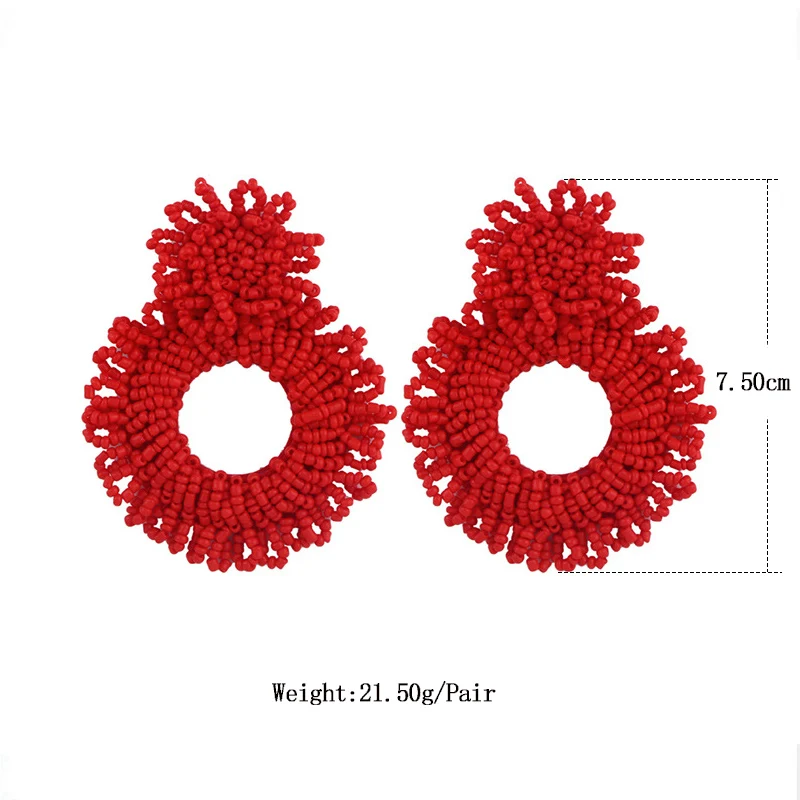 Spring White Big Earrings for Women 2019 Trendy Beads Flower Cotton Tassel Fringes Dangle Drop Earrings Wedding Jewelry Size
