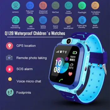 

Q12Children Smart Watch Camera Baby Sos Tracker Anti Lost Monitor Alarm Waterproof Kids Phone Call Wrist Watch Men Bracelet
