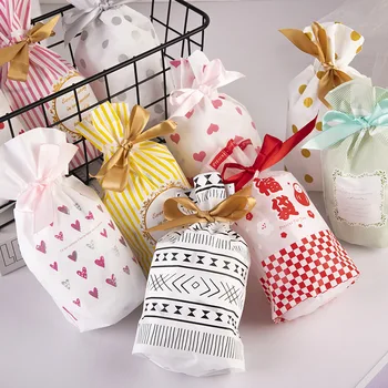 

12x17CM Plastic Creative Cookies Candy Bags With Drawstring Christmas Wedding Party Snacks Gifts Packaging Bag