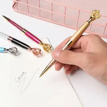 

1PC Vintage Crystal Crown Pens Ballpen Color Girl Large Diamond Ballpoint Pens Metal Pen for School Office Supplies Stationery