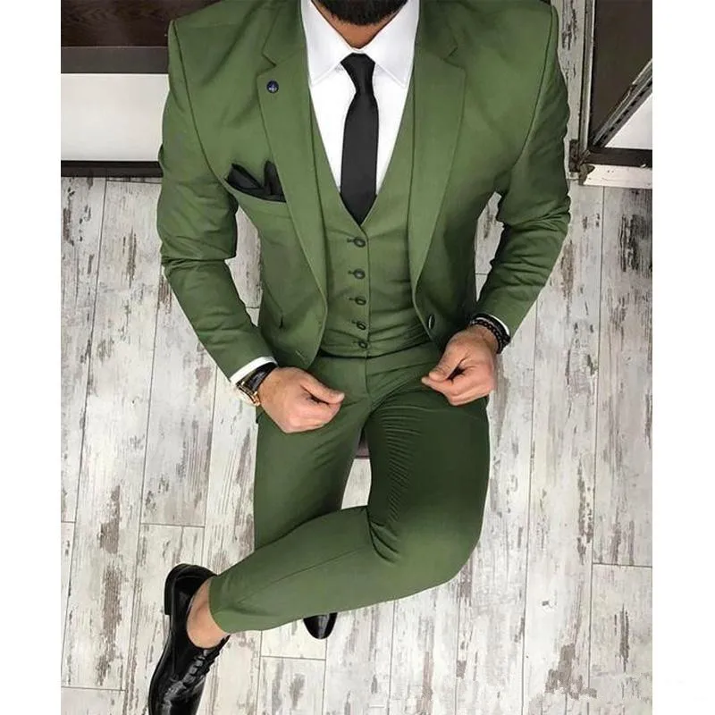Рука Зеленая Мужская подходит для лацканов с надрезом костюм Homme Slim Fit 3 шт. куртка брюки жилет Человек портной одежда