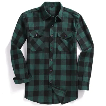 Camicia casual con bottoni a maniche lunghe da uomo autunnale in flanella scozzese vestibilità regolare camicia classica con design a doppia tasca capispalla uomo rosso verde 1
