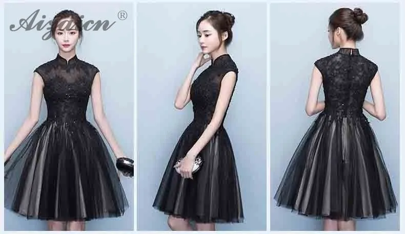 Летнее модное Черное вечернее платье Cheongsam, Современное женское элегантное Мини Qi Pao, Женские китайские вечерние платья, Qipao Robe originentale