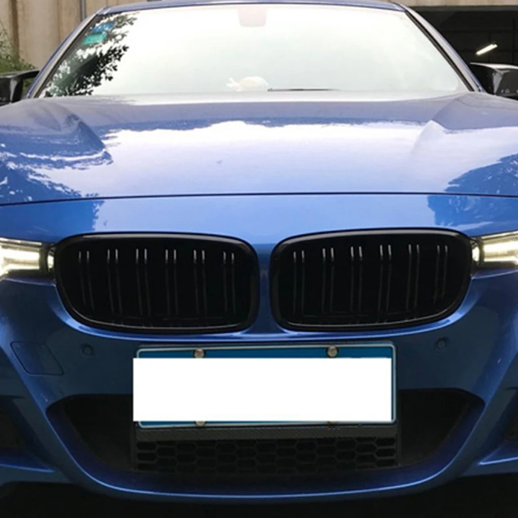 

Pair Dual Front Grille Cover Insert Grill Trim For BMW 3 Series F30 Matte Black