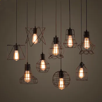 

Retro Loft Hanging Lights Industrial Iron Pendant Lights Black Cage Light Fixtures for kitchen living room bedroom aisle,E27