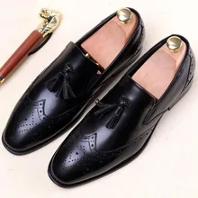 2019 Summer tassel brogue shoes men Slip-On formal shoes men Genuine Leather Casual Wedding Office formal shoes men
