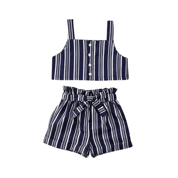 

0-3Y Toddler Newborn Infant Baby Girls Clothes Set Summer Striped Vest Tops + Bow Shorts Outfits
