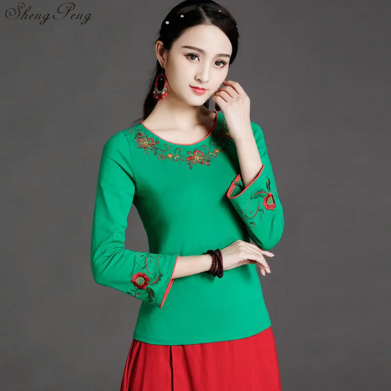 Cheongsam Топ традиционная китайская одежда для женщин с длинным рукавом размера плюс 6XL рубашка хлопковая винтажная одежда Топ Блузка V1745