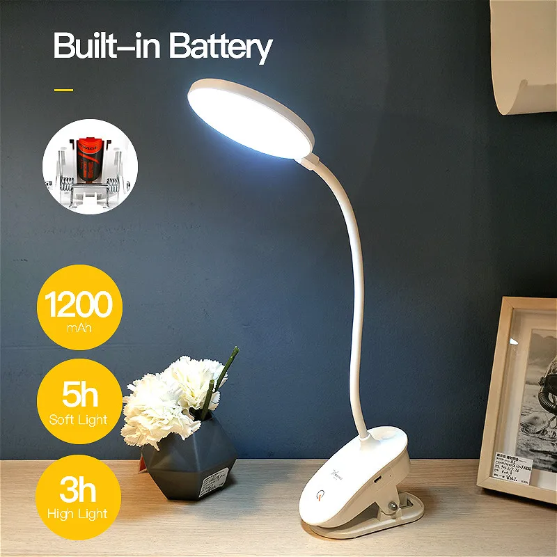 LED Touch Clip Настольная Лампа Чтение Диммер Аккумуляторная USB flexo Светодиодные